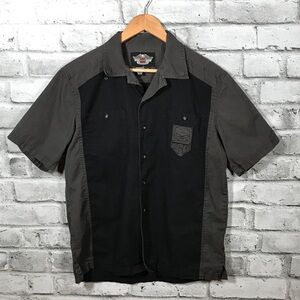 Harley Davidson Motorcycles Embroidered Skull Mechanic Button Up Shirt Medium